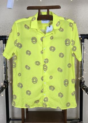Желтая рубашка с коротким рукавом и в принт topman vn3