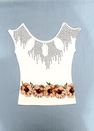 My skater кофточка майка футболка без рукавів жіноча біла бежеві квіти літо туреччина2 фото
