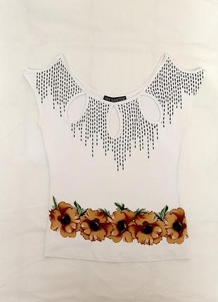 My skater турция кофточка майка футболка без рукавов женская белая бежевые цветы лето