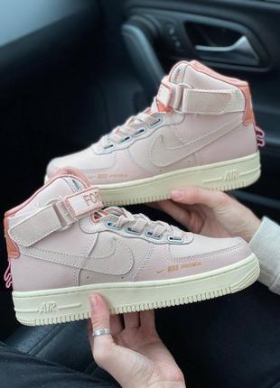 Кроссовки женские nike air force 1 high utility pink кеды повседневные розовые найк аир форс 1 высокие мид1 фото