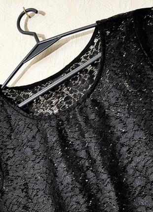 Блуза кофточка чёрная гипюровая кружевная с оборкой от талии блузка женская бренд gina tricot4 фото