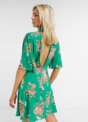 Натуральное яркое цветочное платье с чокером asos, чокер, цветы,4 фото