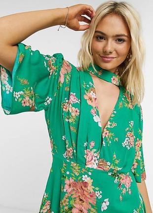 Натуральное яркое цветочное платье с чокером asos, чокер, цветы,3 фото