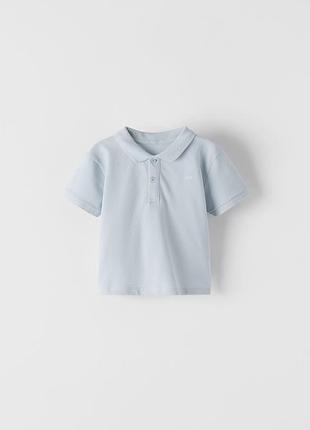 Поло тенниска футболка с воротничком хлопковая голубая zara