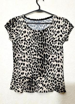 Леопардова кофточка жіноча чорна бежева трикотаж стрейч з короткими рукавами футболка yd ірландія
