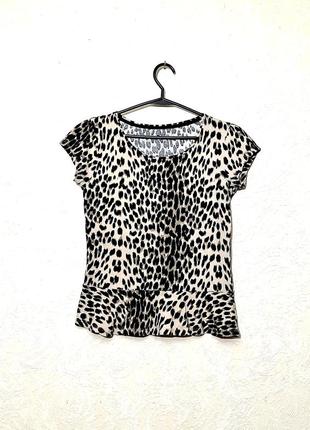Кофточка чёрная бежевая леопардовая трикотажная с короткими рукавами футболка женская yd ирландия3 фото