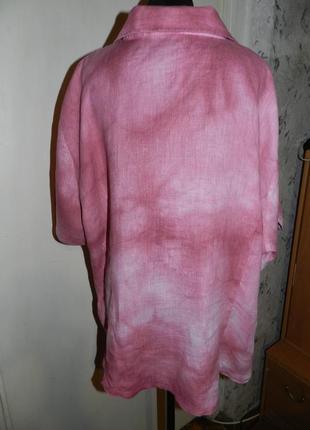 Натуральная,льняная блузка-рубашка с карманами,тай-дай,бохо,большого размера,италия2 фото