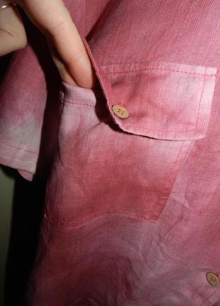 Натуральная,льняная блузка-рубашка с карманами,тай-дай,бохо,большого размера,италия5 фото