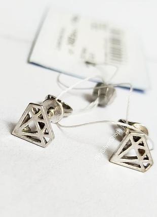 Сережки бриллиант кристал минимализм серебро 925 проба в стиле tiffany
