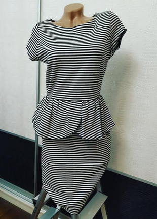 Платье в полоску с баской papaya