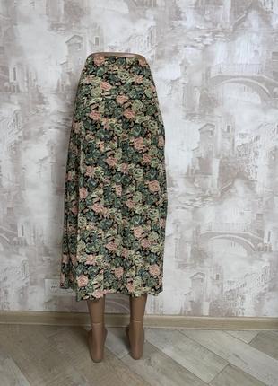 Зелёная миди юбка,цветочный принт,складки,плиссе (020)3 фото