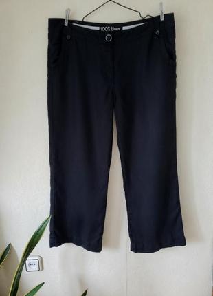 Черные льняные укороченные брюки с карманами (100 % лен)2 фото