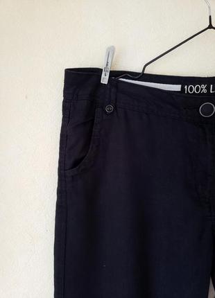 Черные льняные укороченные брюки с карманами (100 % лен)3 фото