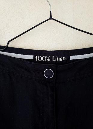 Черные льняные укороченные брюки с карманами (100 % лен)