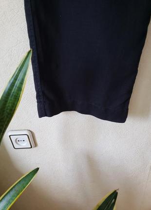 Черные льняные укороченные брюки с карманами (100 % лен)4 фото