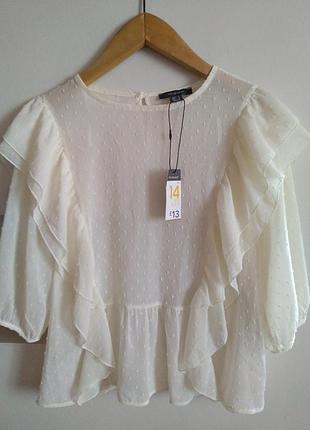 Нарядная легкая блузка-разлетайка с рюшами цвета "айвори" primark, размер 14\42