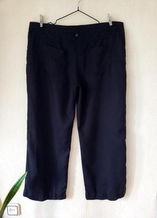 Черные льняные укороченные брюки с карманами (100 % лен)5 фото