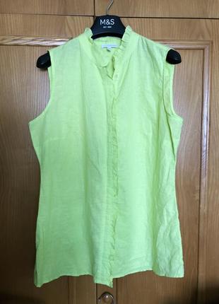 Льняная канареечная блузка без рукавов, charles voegele,6 фото