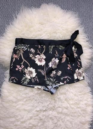 Атласные домашние шорты запах юбка цветочный принт2 фото