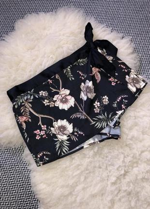 Атласные домашние шорты запах юбка цветочный принт3 фото