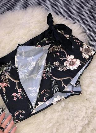Атласные домашние шорты запах юбка цветочный принт5 фото