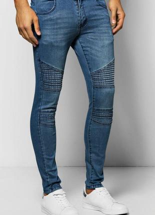 Стильные мужские узкие  байкерские джинсы boohoo