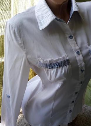 Женская, белая рубашка с карманами4 фото