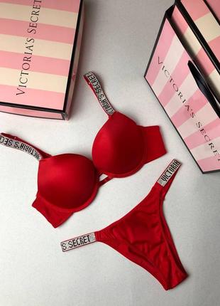 Комплект білизни victoria's secret стрази червоний вікторіа сікрет стрази