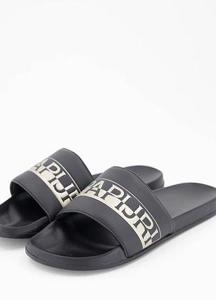 Тапки napapijri black logo sliders / оригінал