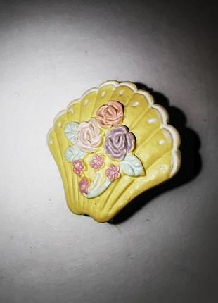 Вінтажна брошка черепашка з квіточками