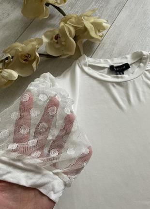 Белая футболка с прозрачными рукавами в стиле зара2 фото