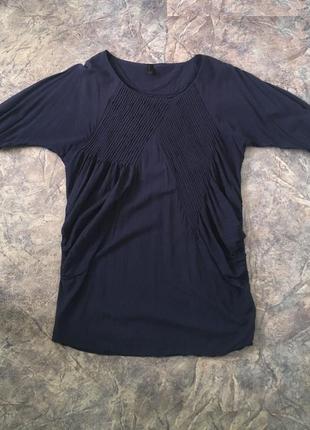 Оригінальна натуральна темно синя блуза з гофрованої відстрочкою
