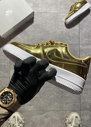 Мужские кроссовки nike  air force low liquid metal gold, кеды найк аир форсе золотые не высокая платформа3 фото