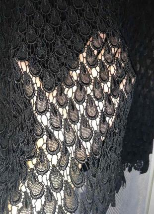 Женская черная вечерняя кружевная, ажурная, гипюровая блуза, блузка, летняя туника, пляжная накидка.1 фото