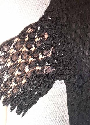 Женская черная вечерняя кружевная, ажурная, гипюровая блуза, блузка, летняя туника, пляжная накидка.5 фото