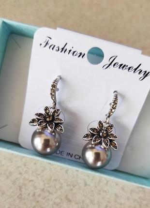 Серьги серёжки сережки подвеска висюльки камни жемчуг кольца цветы