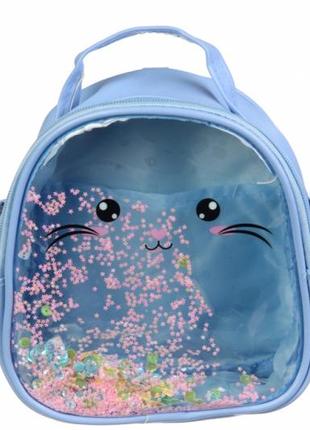 Детский прозрачный рюкзак котик (голубой)1 фото