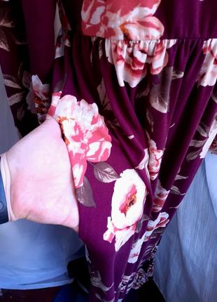 Плаття максі квітковий принт троянди бордо ніжне довгий рукав reborn j6 фото