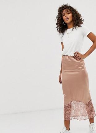 Атласная юбка комбинация asos