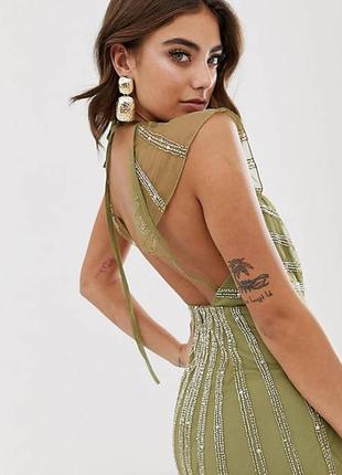 Роскошное платье хаки от asos design, вышивка бисером и камнями!3 фото