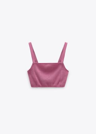 Топ майка розовый в рубчик на широких бретелях zara