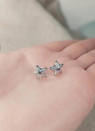 Серьги серебряные морская звезда пусеты сережки срібні морська зірка пусети серьги с камнями6 фото