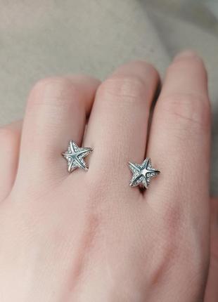 Серьги серебряные морская звезда пусеты сережки срібні морська зірка пусети серьги с камнями2 фото