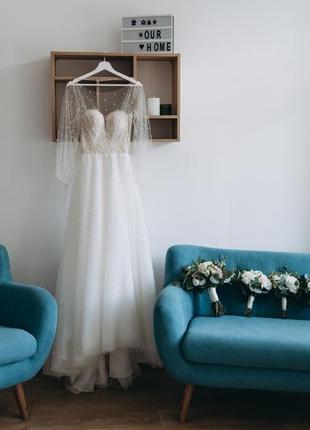 Свадебное платье lanesta corte италия кружево жемчуг рукав весільна сукня3 фото