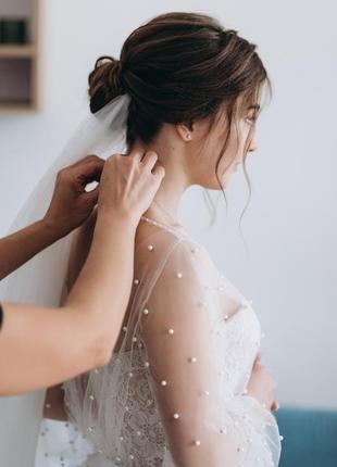 Свадебное платье lanesta corte италия кружево жемчуг рукав весільна сукня2 фото