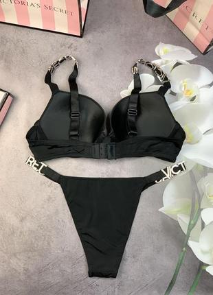 Комплект victoria’s secret лифчик + трусики с буквами черный нижнее белье с подарочной упаковкой10 фото