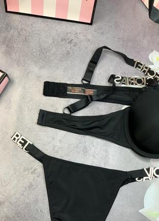 Комплект victoria's secret ліфчик + трусики з буквами чорний нижня білизна з...