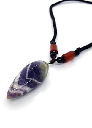 🤘👦 мужской  кулон натуральный камень аметист на шнурке с бусинами из натурального камня