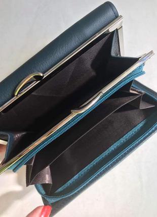 Шкіряний гаманець-портмоне. синій і чорний.3 фото