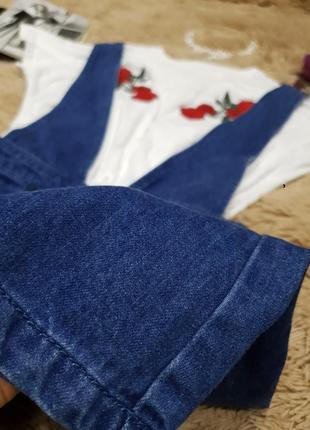 Стильный джинсовый комбинезон юбка юбочный высокая талия камни swarovski бренд only2 фото